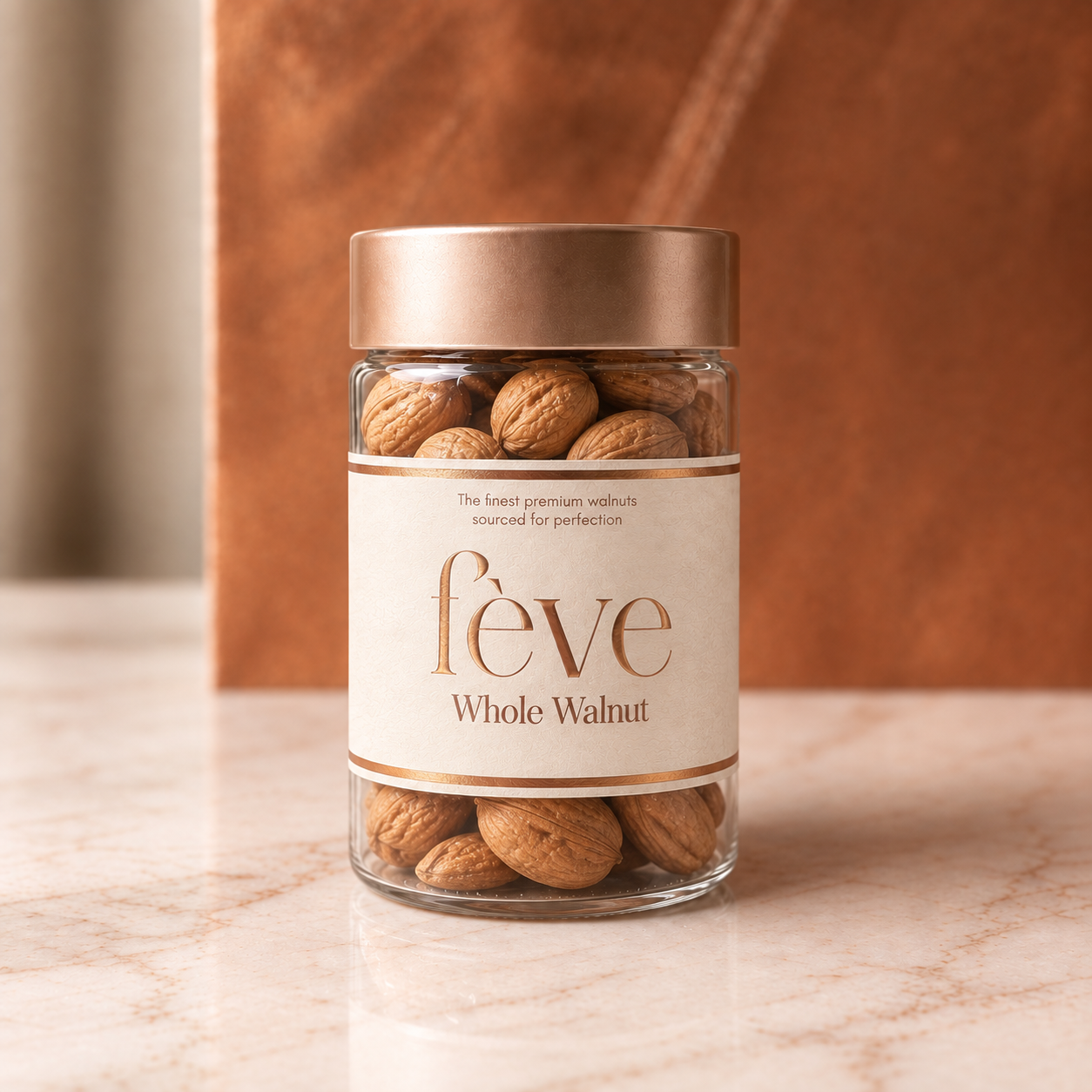 Whole walnuts in a premium fève jar